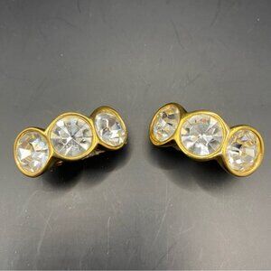VGT Swarovski SAL Earrings Clip Clear Crystals Goldtone Elegant Statement